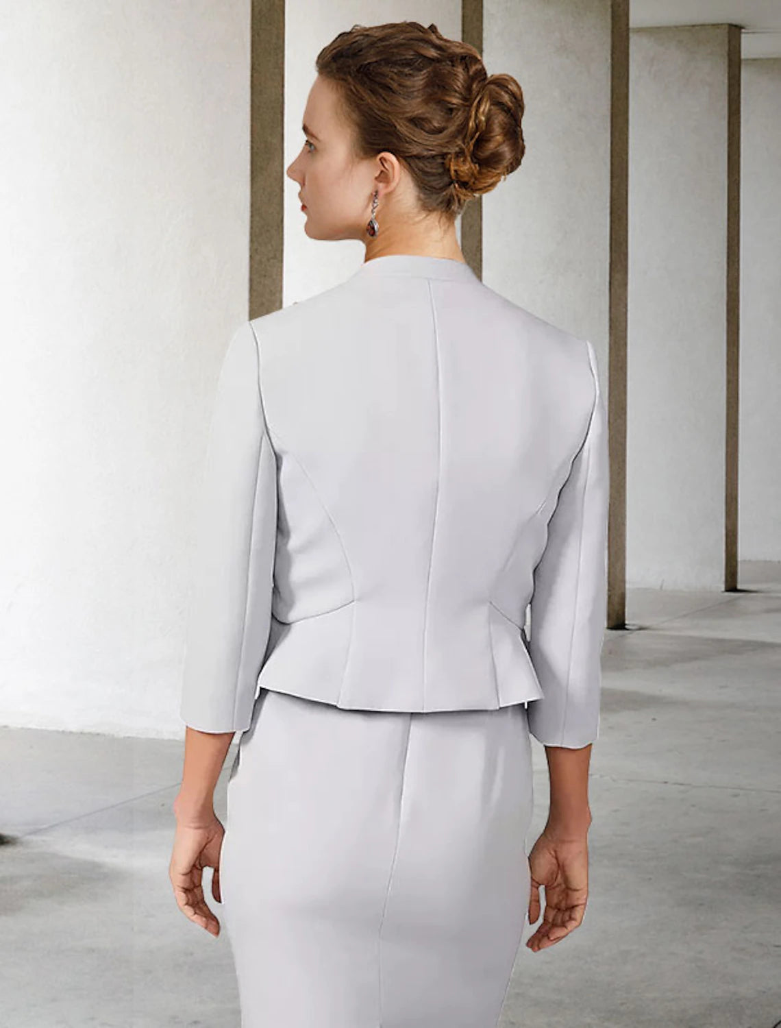 wholesale  Two Piece Sheath / Column Mother of the Bride Dress Church Elegant Jewel Neck Knee Length Chiffon Lace Short Sleeve Short Jacket Dresses with Appliques