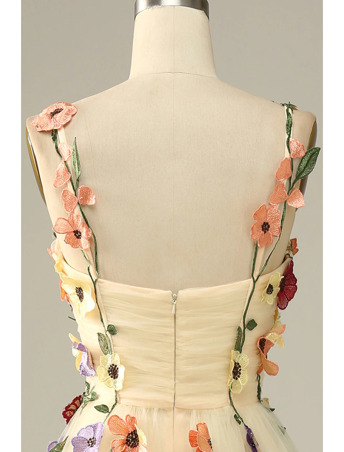 wholesale  A-Line Wedding Guest Dresses Floral Dress Holiday Prom Floor Length Sleeveless Spaghetti Strap Tulle with Appliques