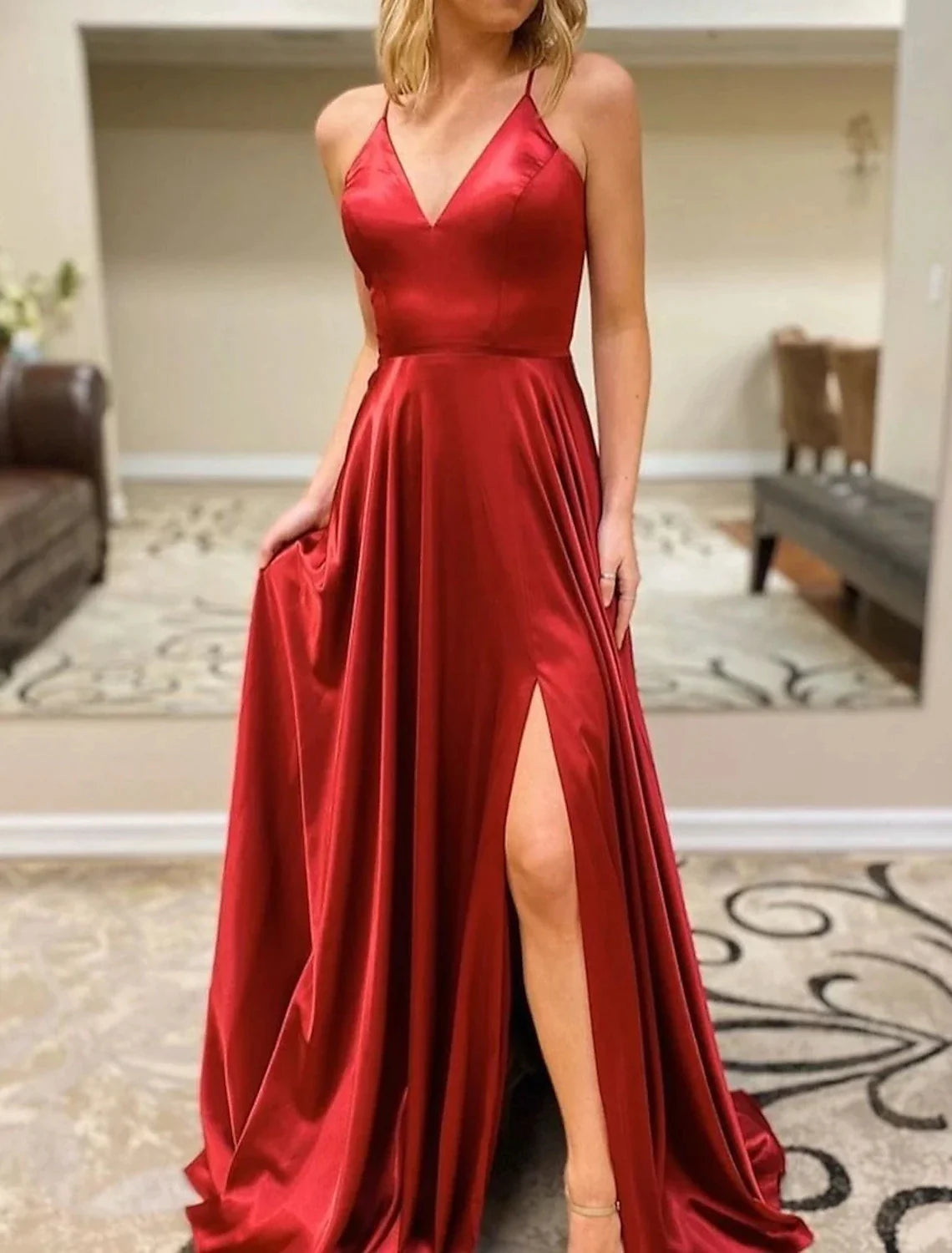 Wholesa A-Line Prom Dresses Sexy Dress Formal Sweep / Brush Train Sleeveless V Neck Imitation Silk Backless with Slit