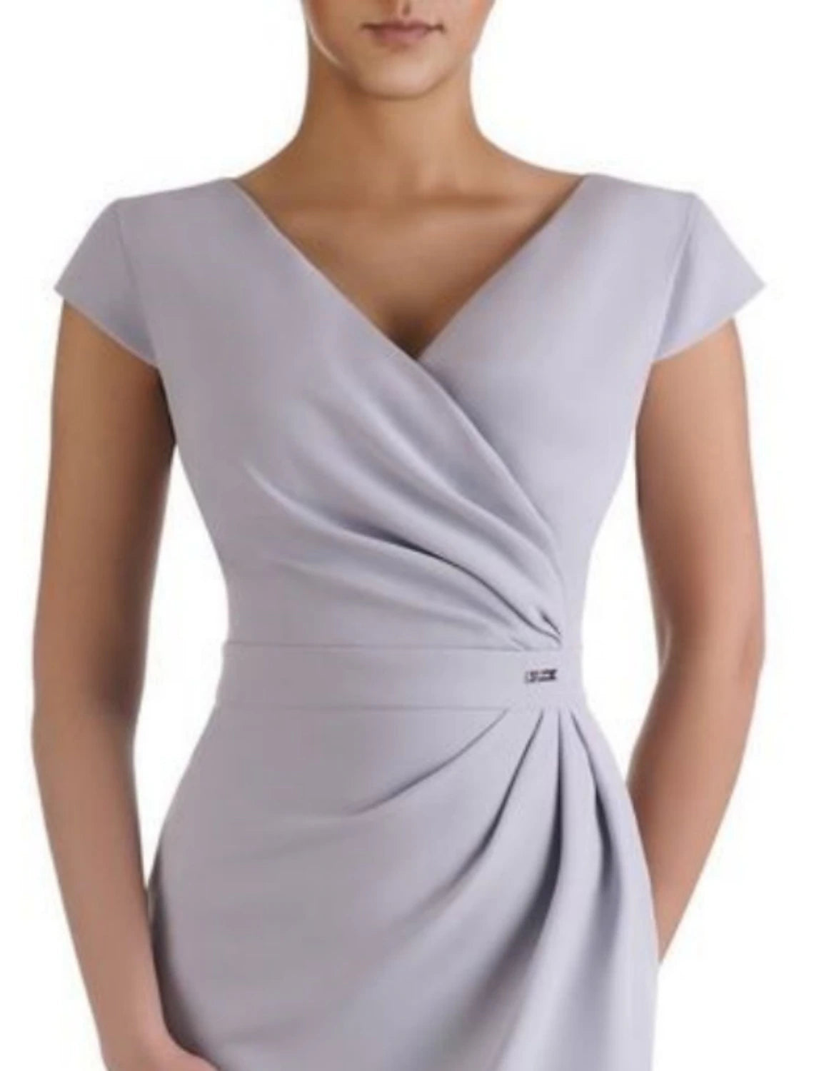 Wholesa  Sheath / Column Mother of the Bride Dress Wedding Guest Elegant V Neck Knee Length Stretch Fabric Short Sleeve with Ruched
