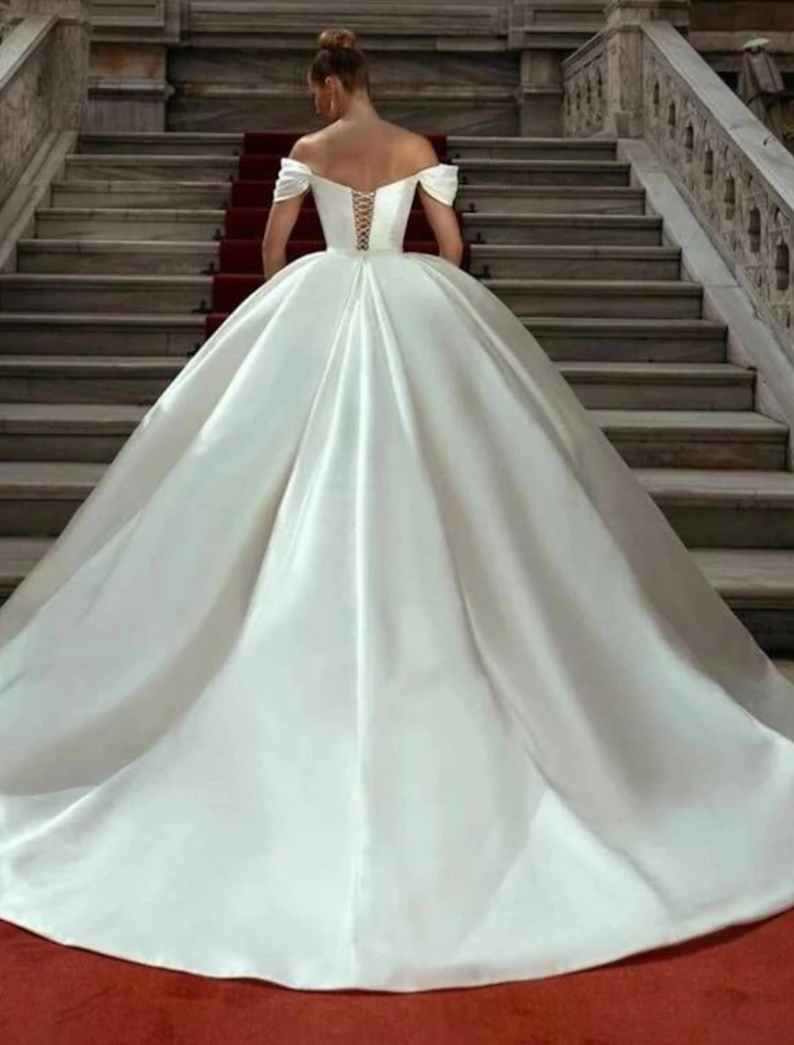 wholesale   Engagement Formal Wedding Dresses Ball Gown Off Shoulder Cap Sleeve Court Train Satin Church Bridal Gowns With Ruched Solid Color Summer Fall Wedding Party
