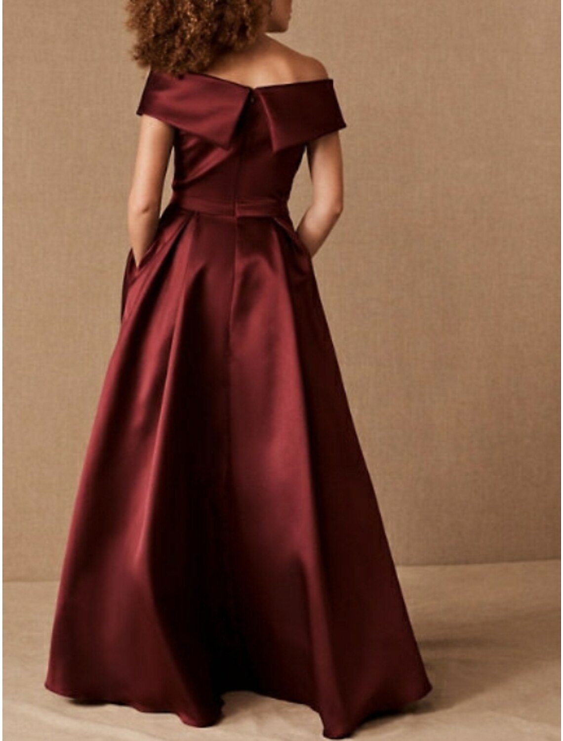 Wholesa  A-Line Plus Size Prom Formal Evening Dress Off Shoulder Short Sleeve Floor Length Satin with Pleats Ruched