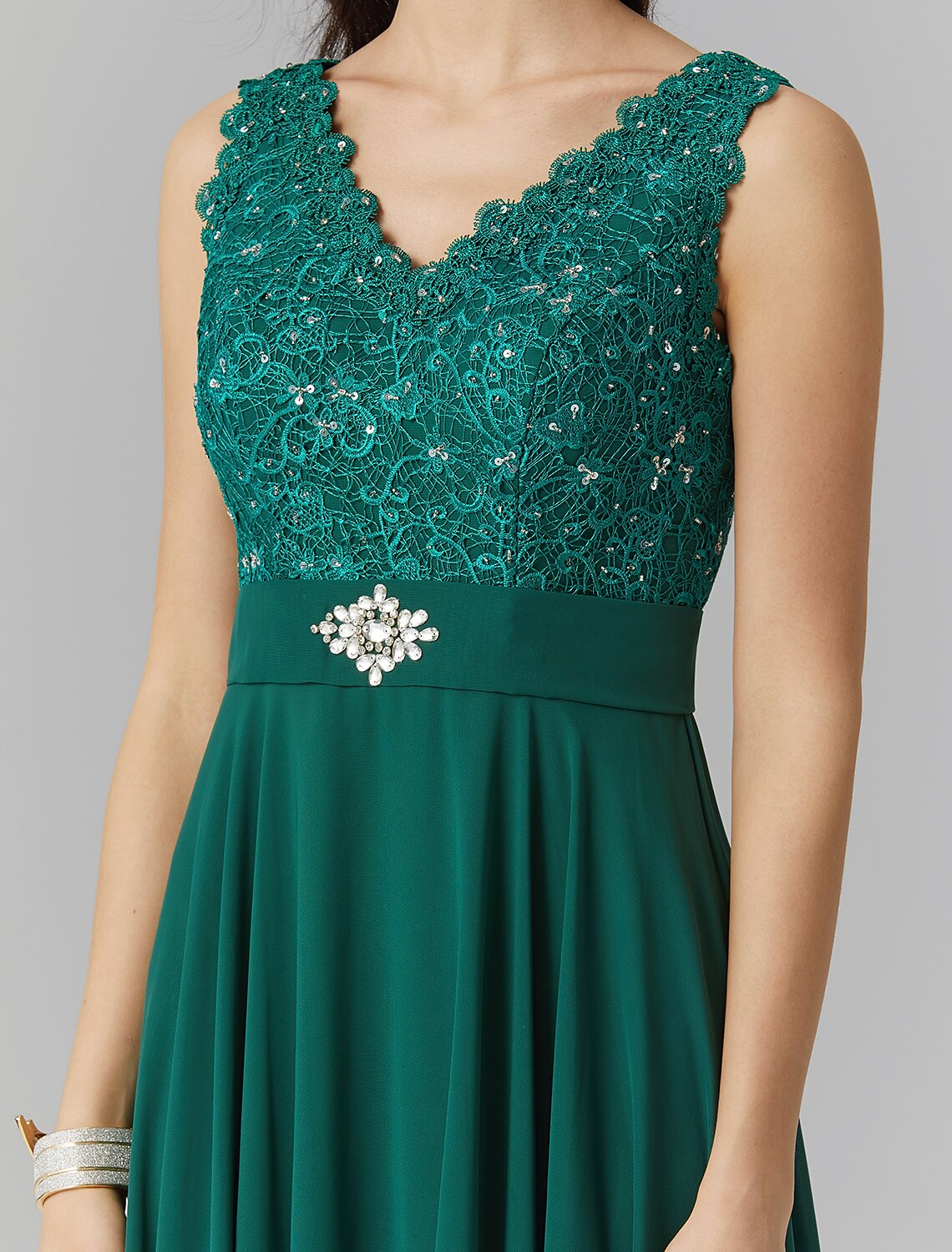 Wholesa A-Line Elegant Dress Wedding Guest Formal Evening Floor Length Sleeveless V Neck Chiffon V Back with Sash / Ribbon Beading