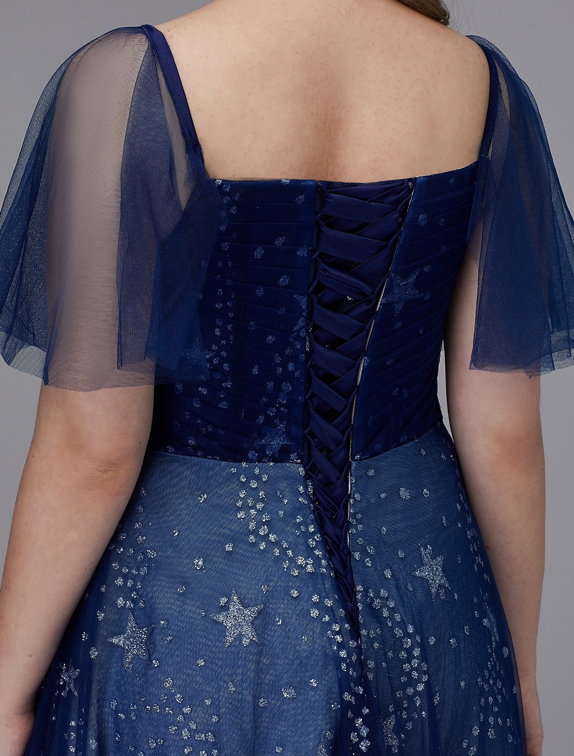 Wholesa A-Line Plus Size Dress Prom Formal Evening Floor Length Short Sleeve Sweetheart Tulle Lace-up with Beading Pattern / Print