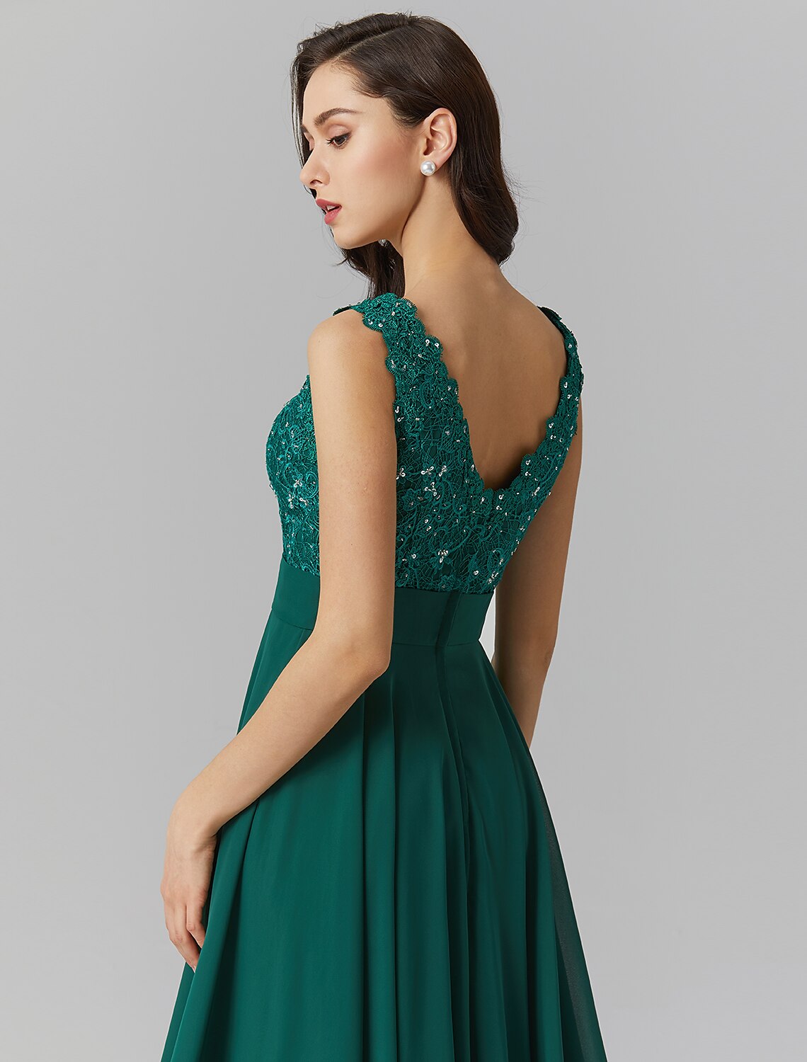 Wholesa A-Line Elegant Dress Wedding Guest Formal Evening Floor Length Sleeveless V Neck Chiffon V Back with Sash / Ribbon Beading