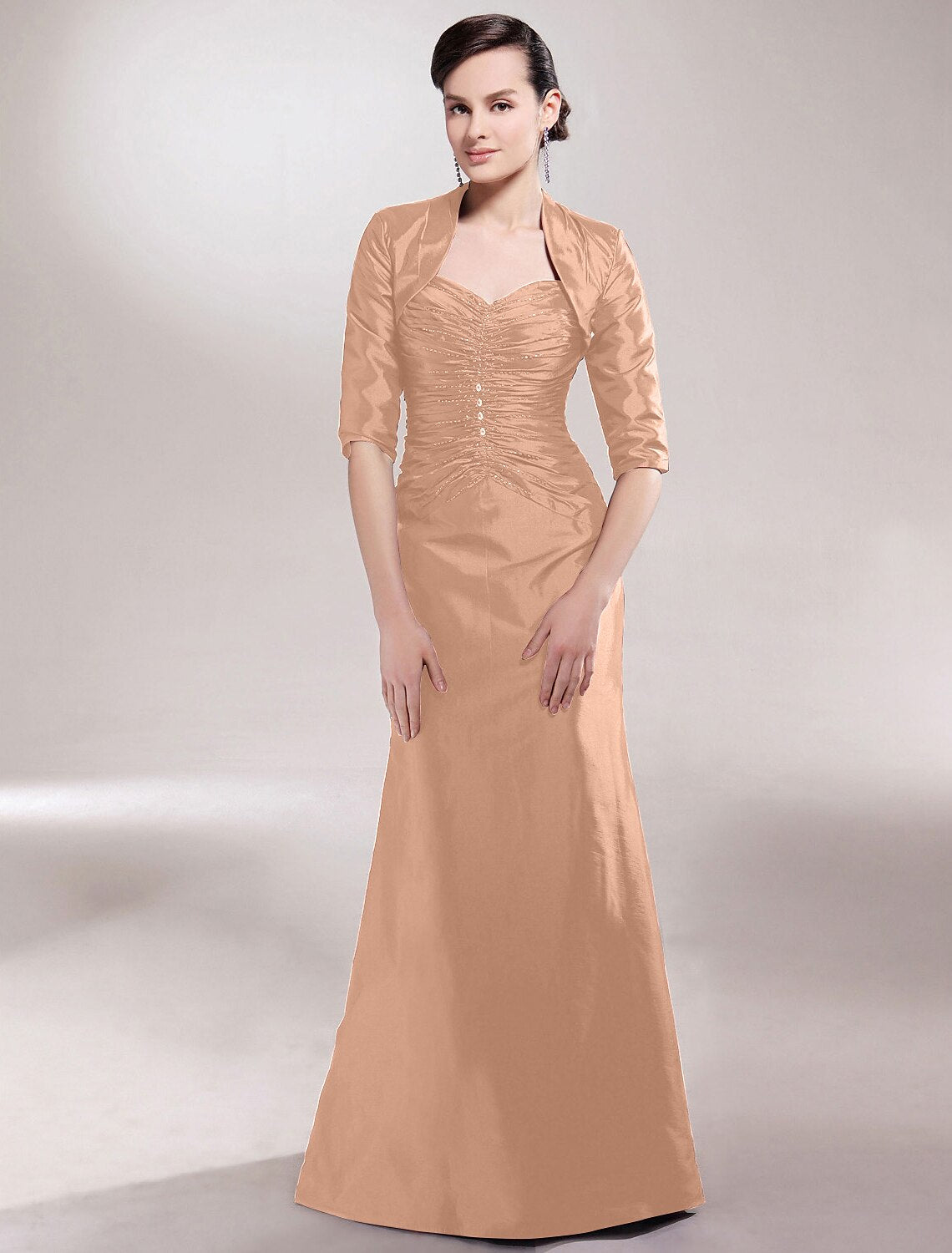 wholesale  A-Line Mother of the Bride Dress Plus Size Elegant Sexy Sweetheart Spaghetti Strap Floor Length Taffeta Sleeveless with Ruched Beading Side Draping