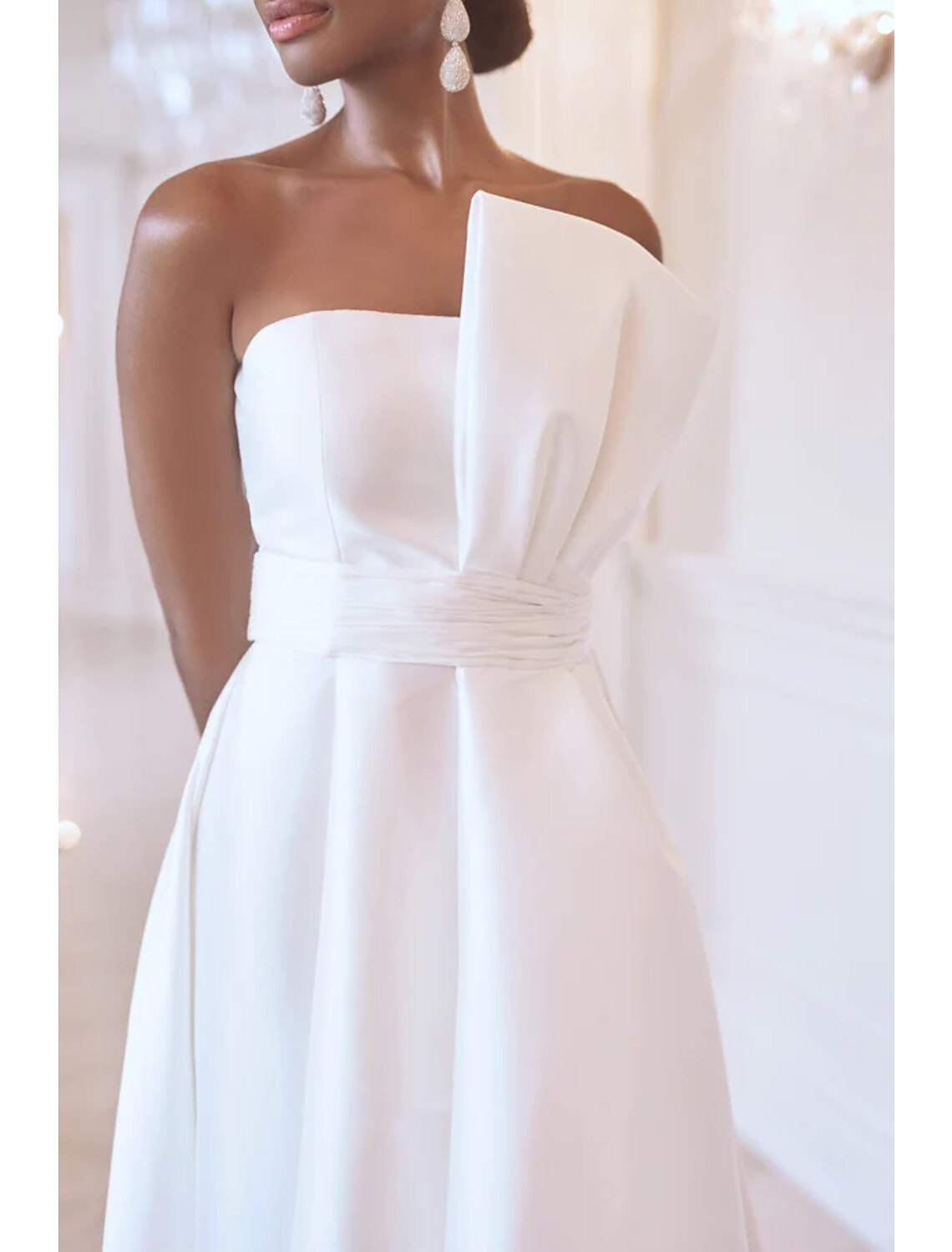 Wholesa A-Line Prom Dresses Elegant Dress Formal Prom Asymmetrical Sleeveless Strapless Taffeta with Ruched