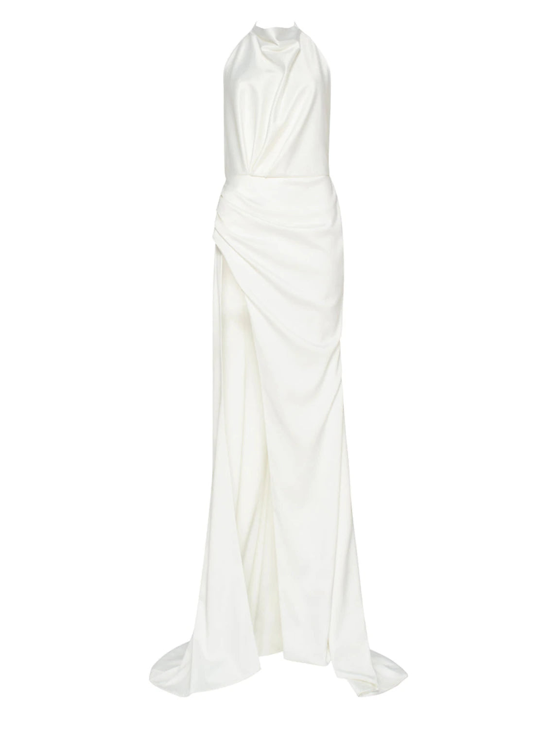 Wholesa Sheath / Column Prom Dresses Elegant Dress Prom Court Train Sleeveless Halter Neck Fall Wedding Guest Satin with Slit Pure Color