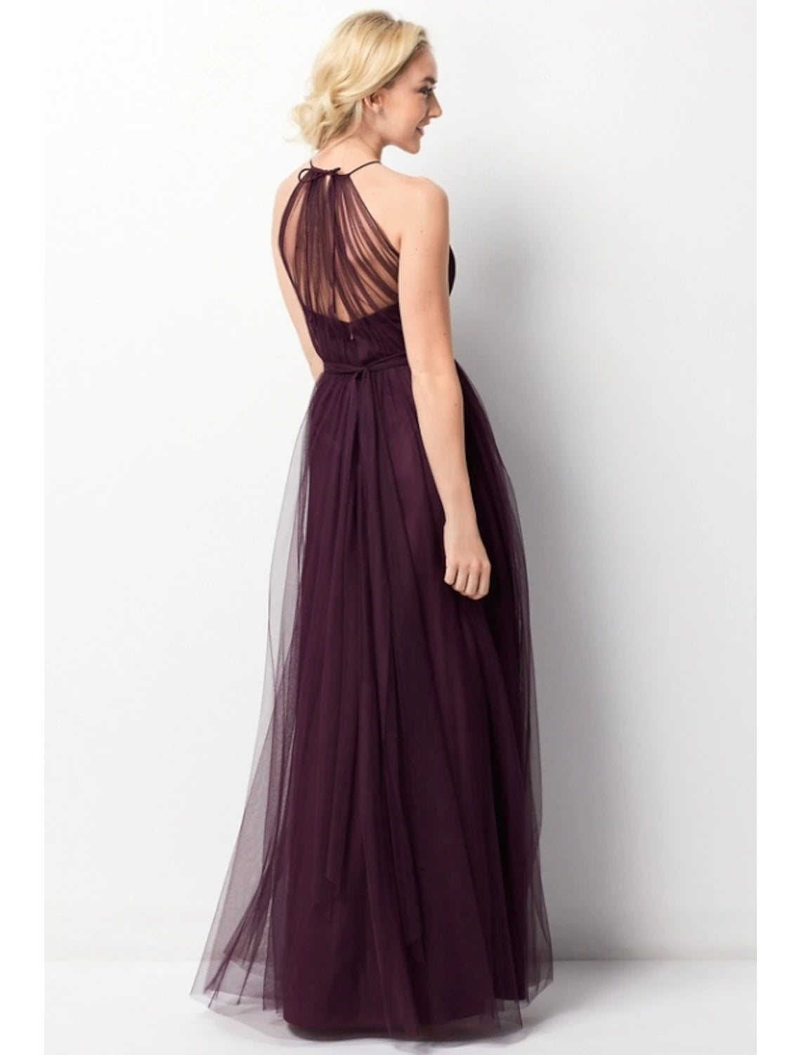 Wholesa  A-Line Bridesmaid Dress Halter Neck Sleeveless Elegant Floor Length Chiffon / Tulle
