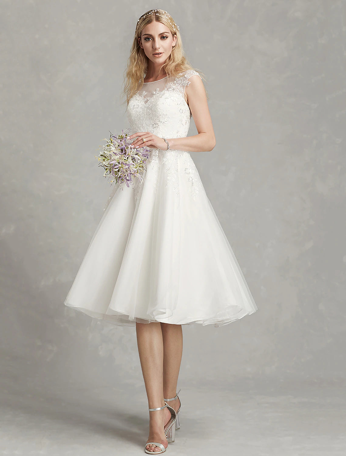wholesale  Reception Little White Dresses Wedding Dresses A-Line Illusion Neck Cap Sleeve Knee Length Lace Bridal Gowns With Appliques