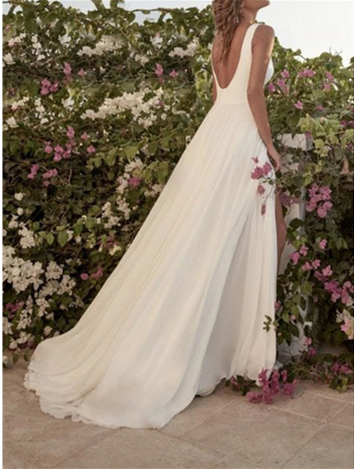 Wholesa Hall Simple Wedding Dresses A-Line Scoop Neck Sleeveless Floor Length Chiffon Bridal Gowns With Split Front