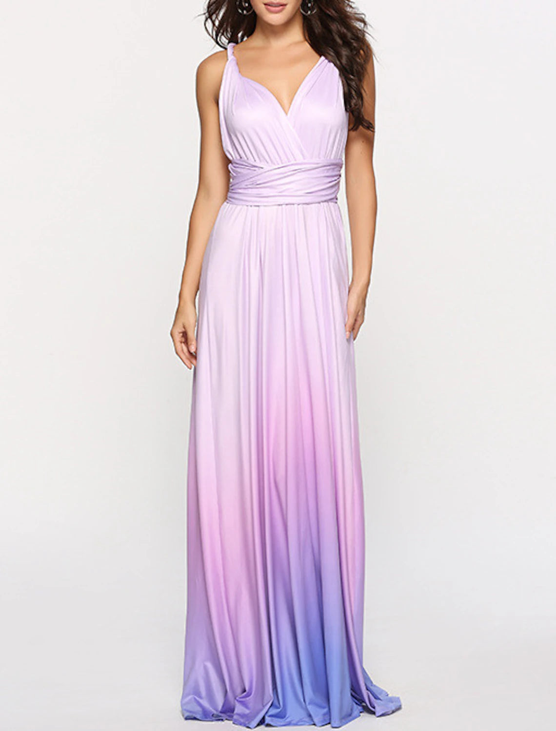wholesale  A-Line Bridesmaid Dress V Neck Sleeveless Elegant Floor Length Spandex with Ruching