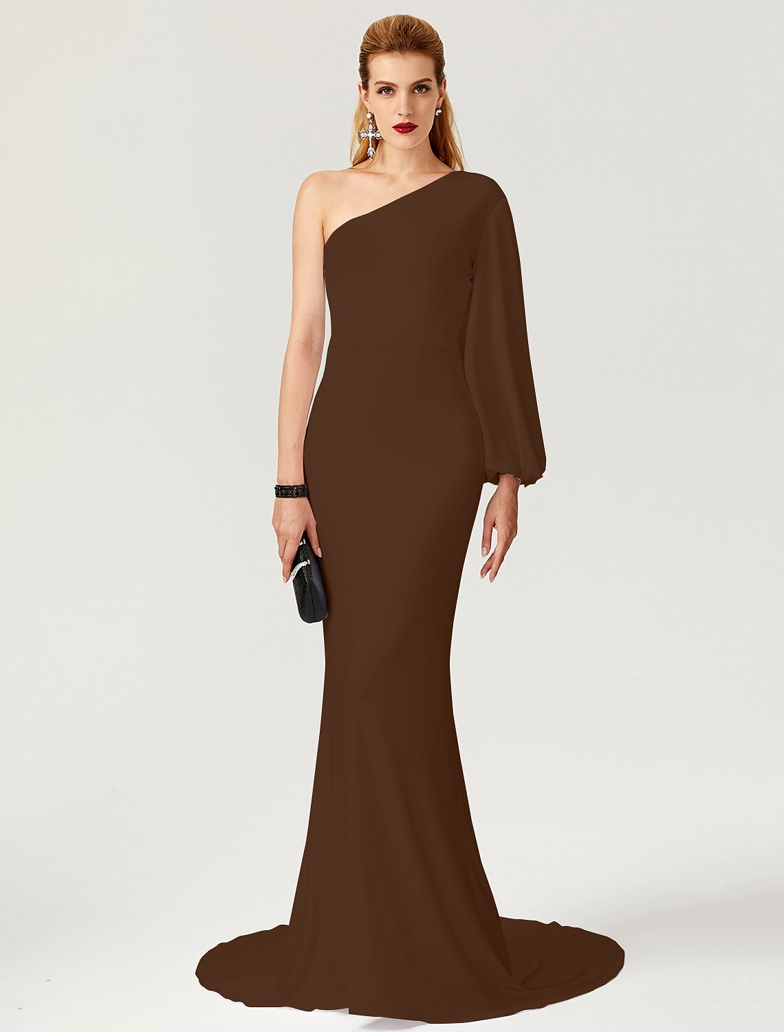 Wholesa Mermaid / Trumpet Celebrity Style Dress Engagement Formal Evening Court Train Long Sleeve One Shoulder Jersey with Pleats