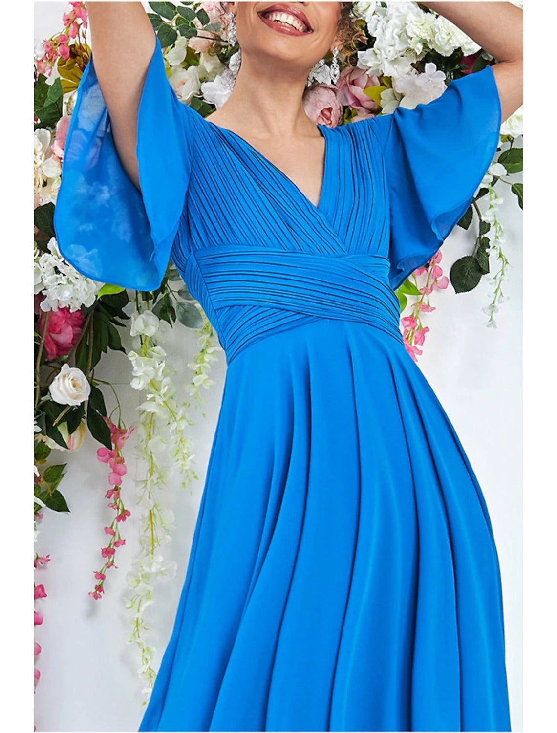Wholesa A-Line Cocktail Dresses Elegant Dress Wedding Summer Asymmetrical Sleeveless V Neck Chiffon with Ruched