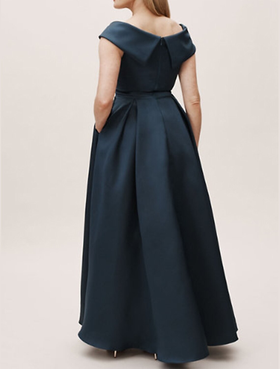 Wholesa  A-Line Plus Size Prom Formal Evening Dress Off Shoulder Short Sleeve Floor Length Satin with Pleats Ruched