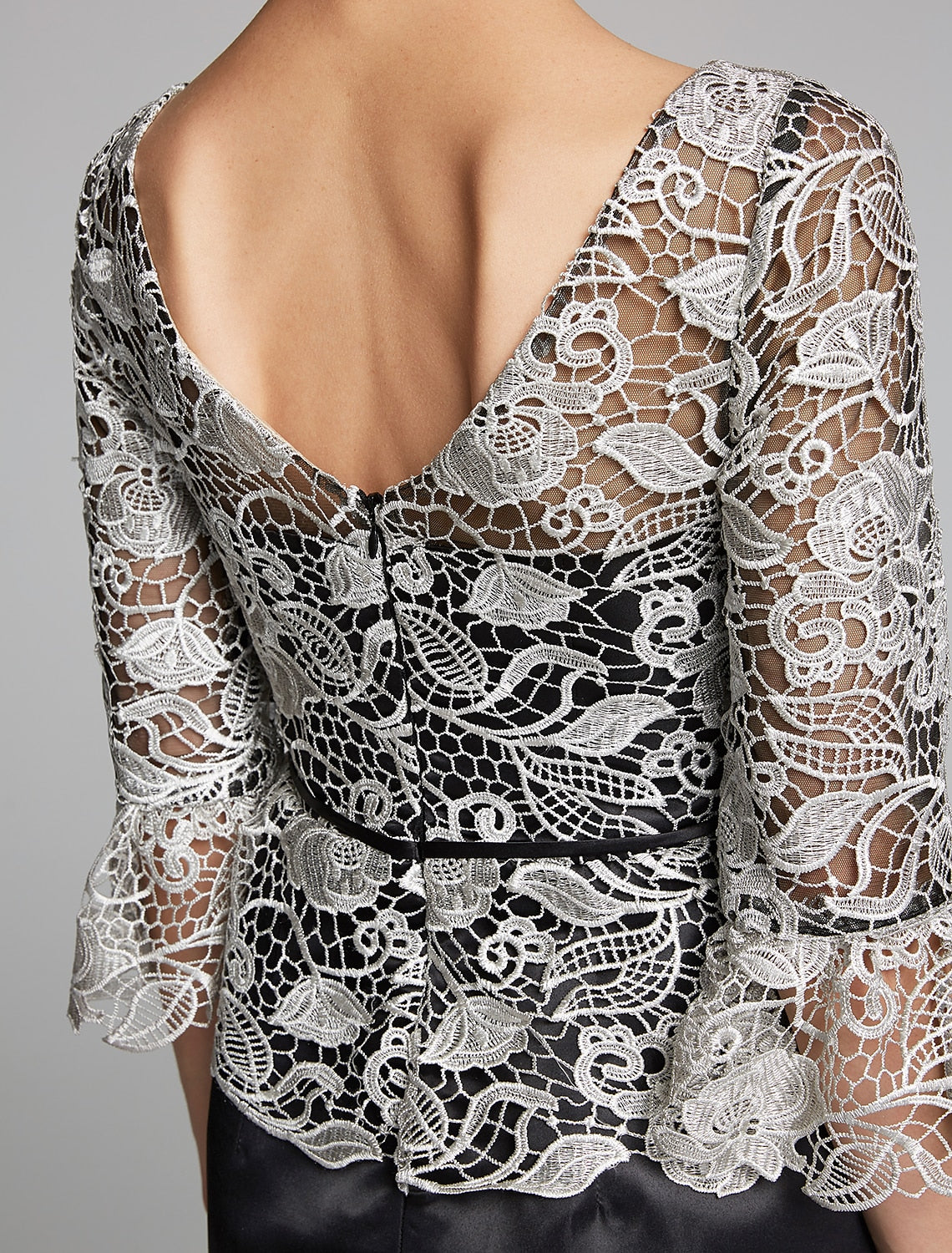 wholesale   Sheath / Column Mother of the Bride Dress Jewel Neck Floor Length Satin Lace 3/4 Length Sleeve with Lace