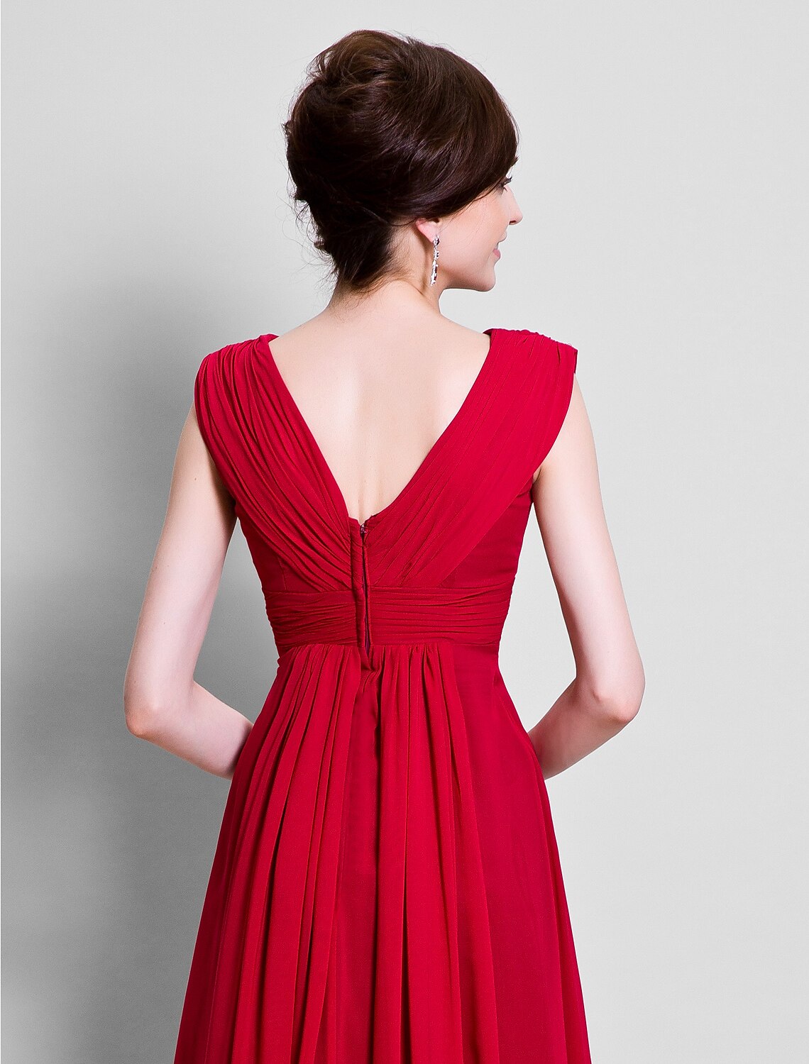 wholesale   A-Line Mother of the Bride Dress V Neck Floor Length Chiffon Sleeveless with Beading Side Draping