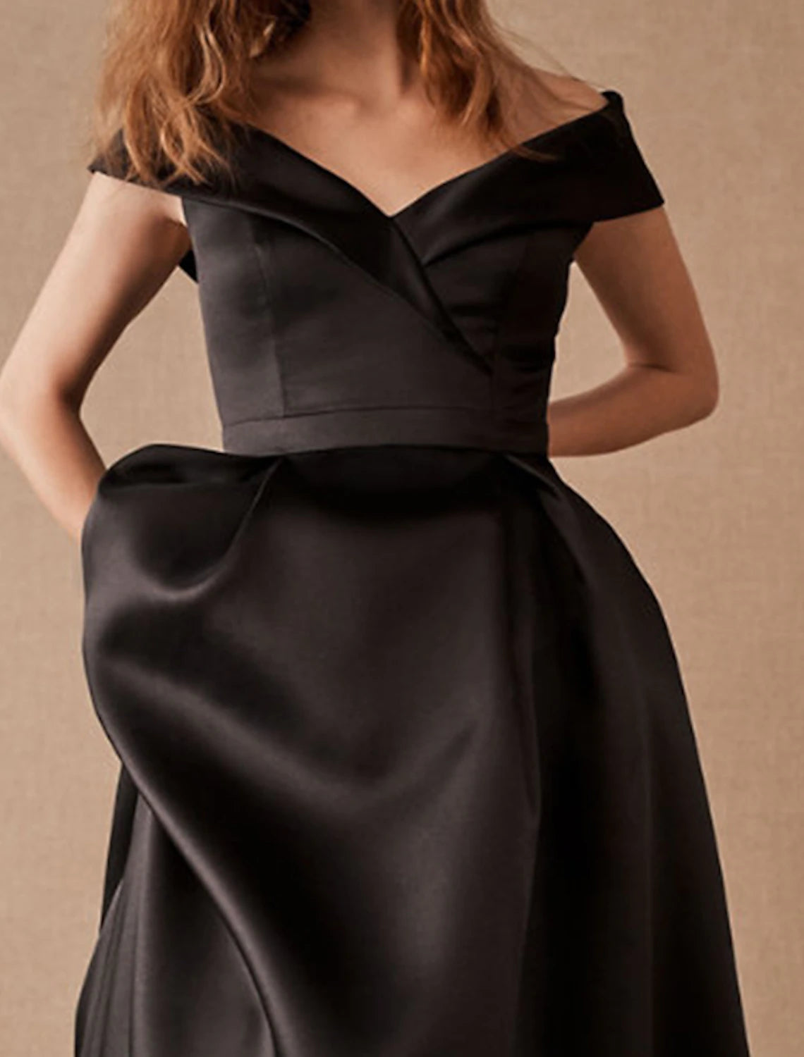 Wholesa  A-Line Plus Size Prom Formal Evening Dress Off Shoulder Short Sleeve Floor Length Satin with Pleats Ruched