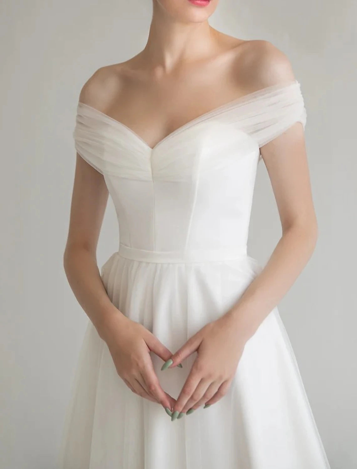 Wholesa Bridal Shower Little White Dresses Wedding Dresses A-Line Off Shoulder Sleeveless Tea Length Satin Bridal Gowns With Solid Color
