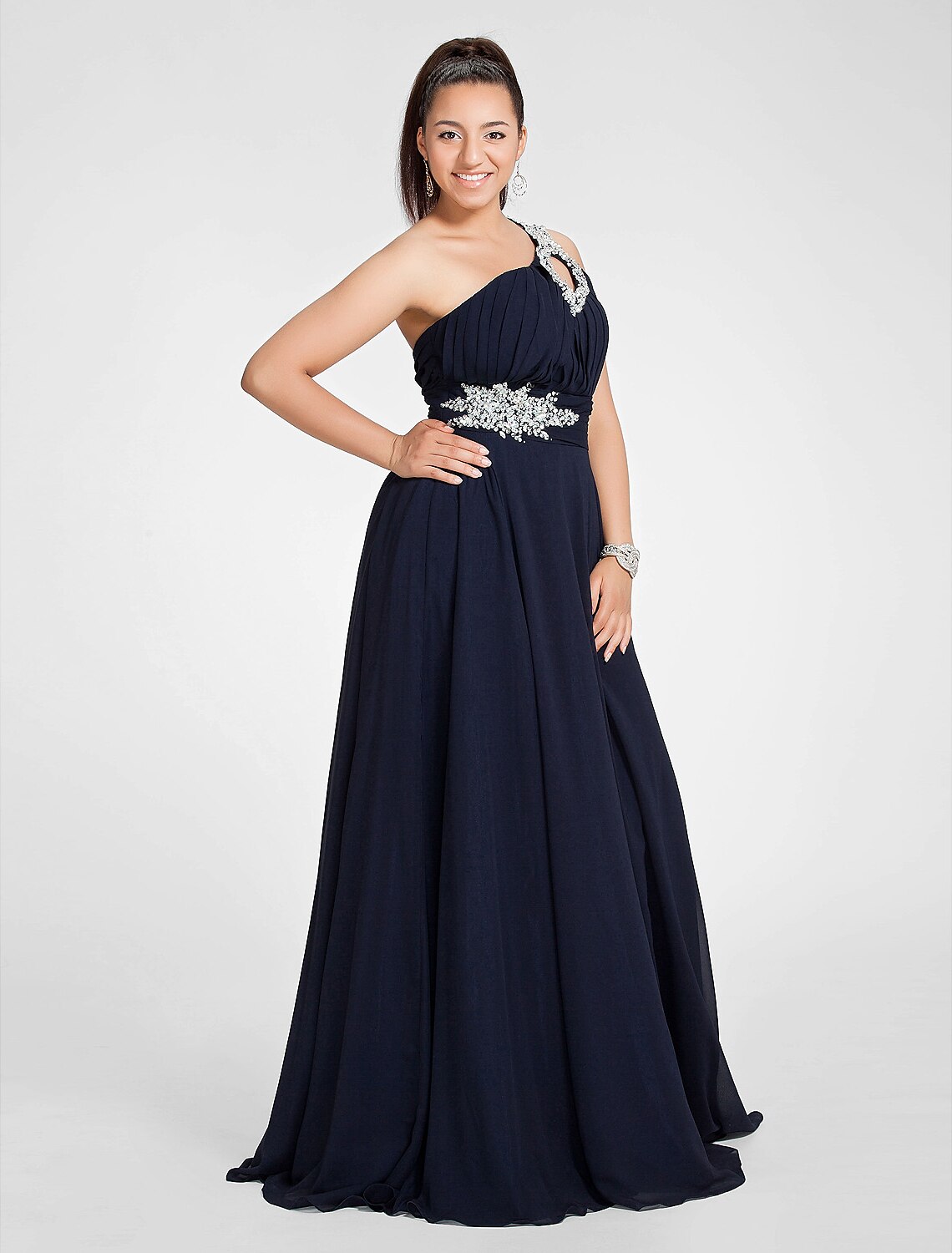 Wholesa A-Line Cut Out Dress Wedding Guest Prom Sweep / Brush Train Sleeveless One Shoulder Chiffon with Ruched Beading