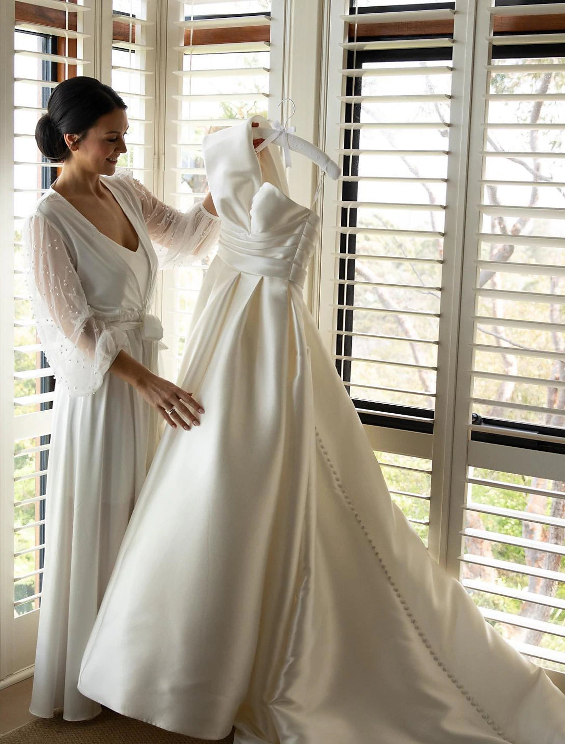 Wholesa  Hall Formal Wedding Dresses A-Line One Shoulder Sleeveless Sweep / Brush Train Satin Bridal Gowns With Ruched