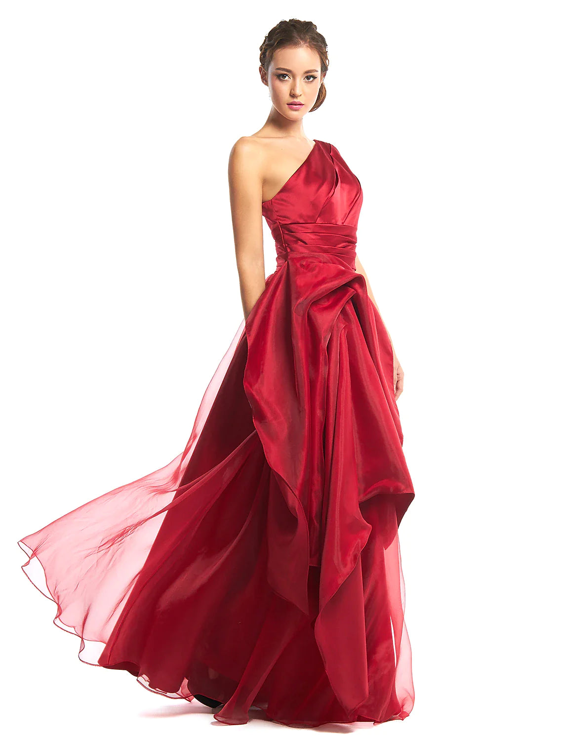 Wholesa A-Line Elegant Prom Formal Evening Dress One Shoulder Sleeveless Floor Length Organza with Side Draping