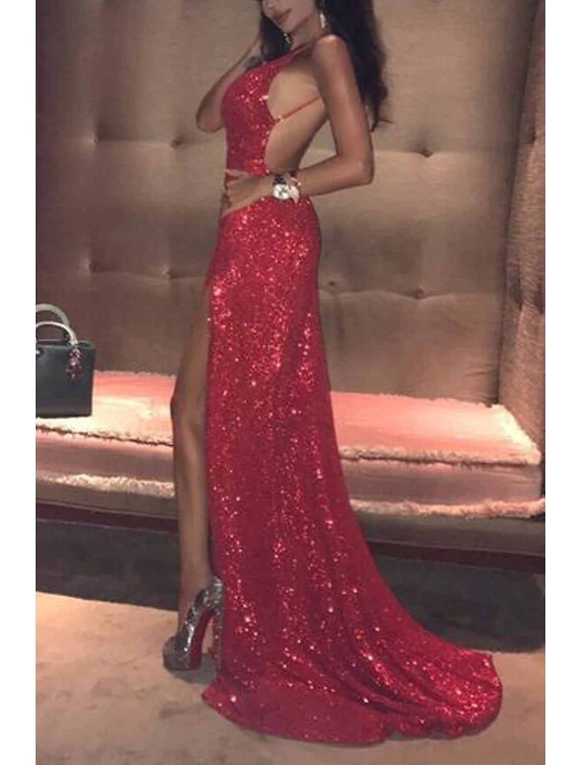 Wholesa Mermaid / Trumpet Prom Dresses Sexy Dress Formal Court Train Sleeveless Strapless Sequined Backless with Sequin
