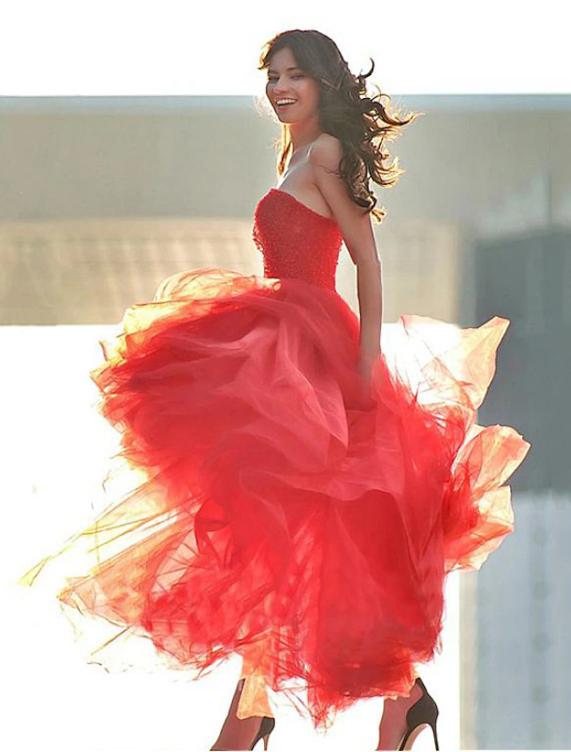 wholesa A-Line Luxurious Elegant Party Wear Prom Birthday Dress Sweetheart Neckline Sleeveless Floor Length Tulle with Pleats