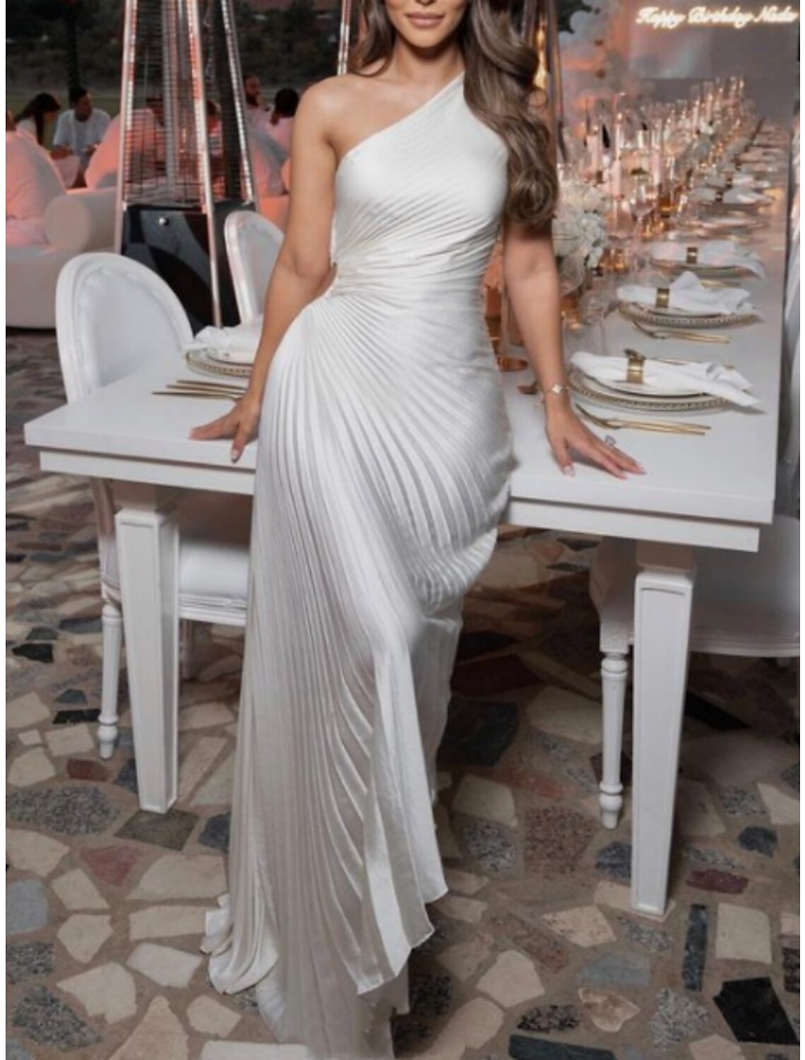 Wholesa Casual Wedding Dresses A-Line One Shoulder Sleeveless Asymmetrical Satin Bridal Gowns With Pleats Ruched