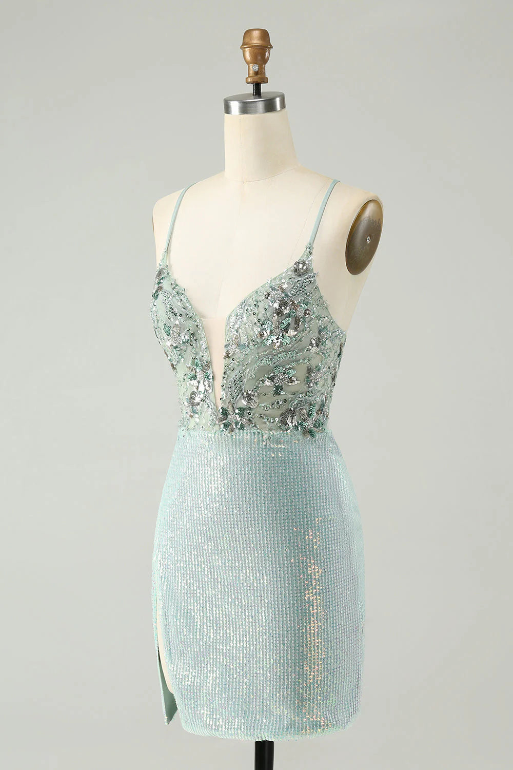 Wholesa Glitter Tight Sequins V Neck Short Prom Dress