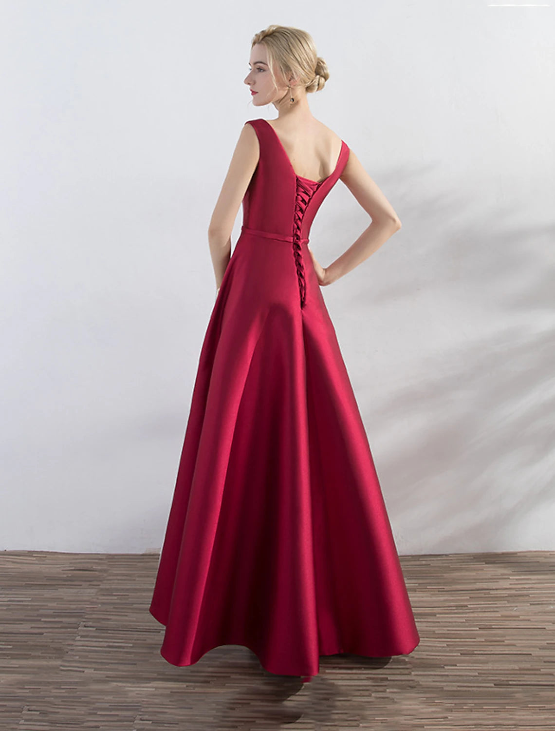 wholesa A-Line Evening Gown Minimalist Dress Party Wear Formal Evening Asymmetrical Sleeveless Jewel Neck Satin with Sleek