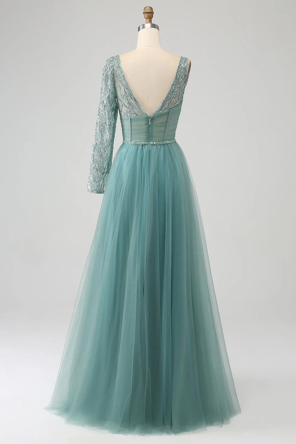 Wholesa A-Line Sparkly Sequin Long Corset Prom Dress