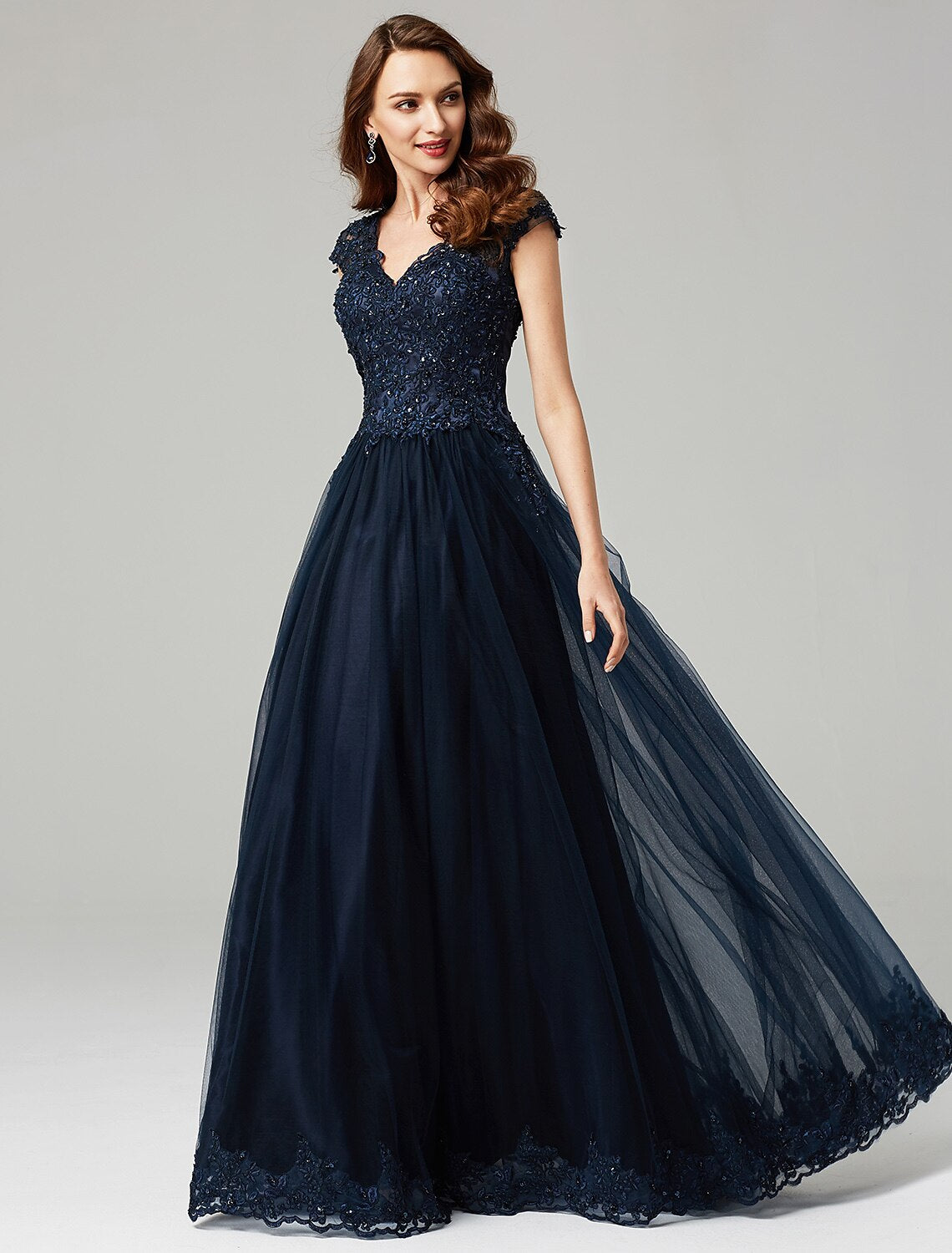 Wholesa A-Line Little Black Dress Dress Wedding Guest Prom Floor Length Sleeveless V Neck Tulle with Appliques