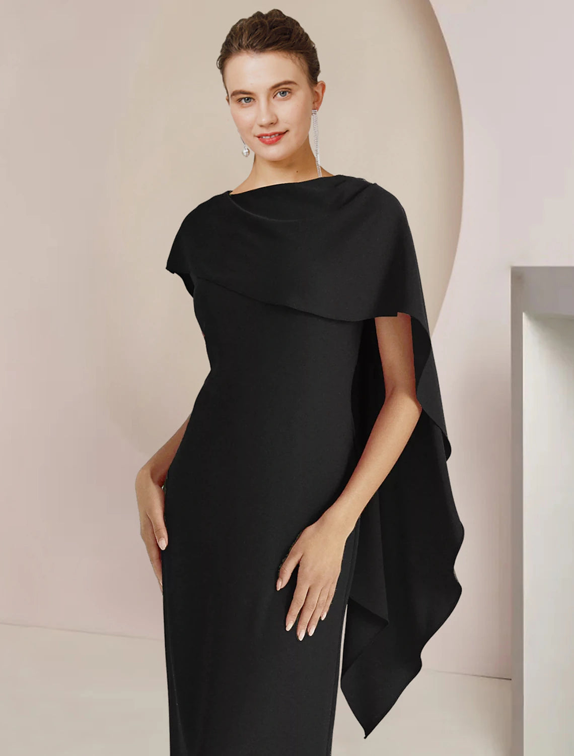 wholesale  Sheath / Column Mother of the Bride Dress Formal Wedding Guest Elegant Scoop Neck Floor Length Stretch Fabric Sleeveless with Split Front