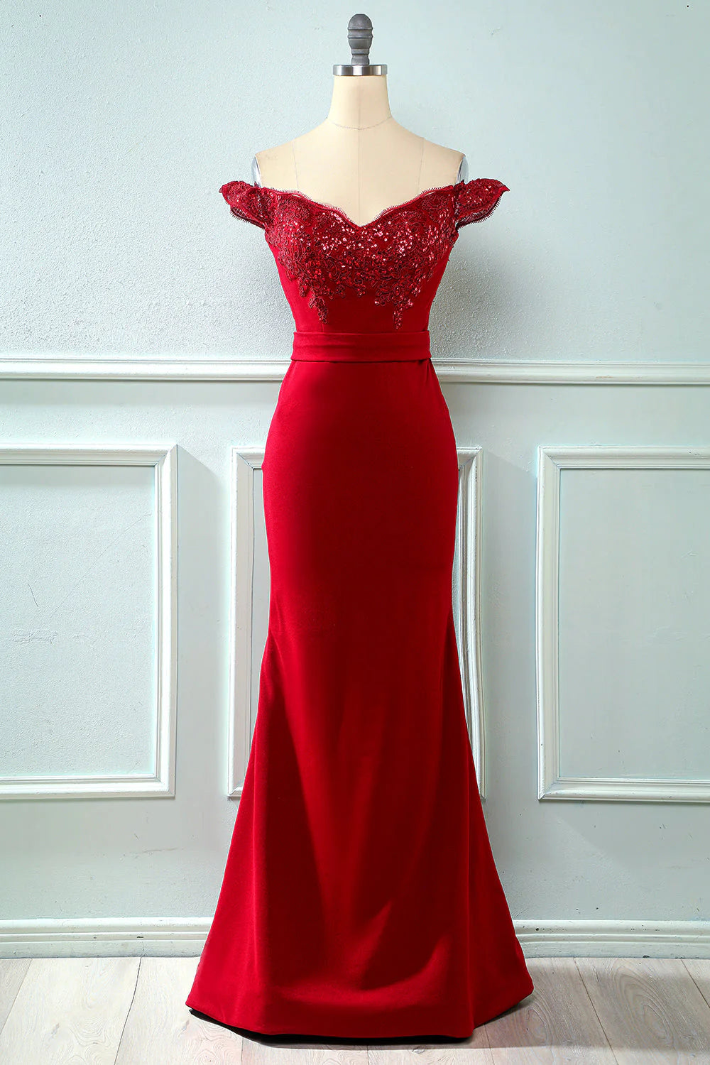 Wholesa Mermaid Off Shoulder Sequins Prom Dress