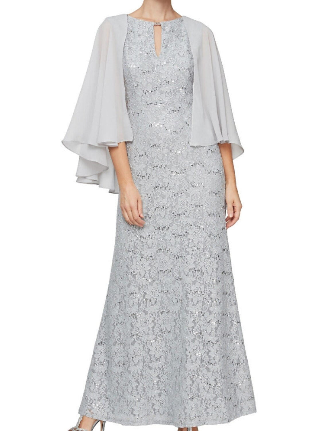 Wholesa Sheath / Column Mother of the Bride Dress Wedding Guest Elegant Jewel Neck Ankle Length Chiffon Lace 3/4 Length Sleeve with Sequin Ruching Solid Color