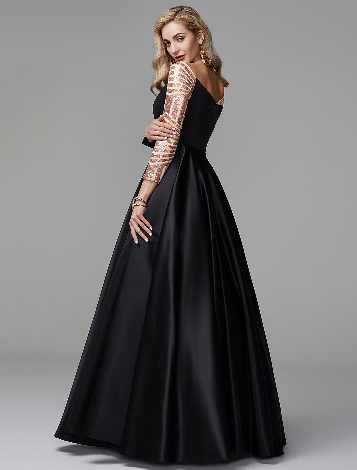 Wholesa Ball Gown Vintage Dress Quinceanera Formal Evening Floor Length Long Sleeve Off Shoulder Satin with Sequin