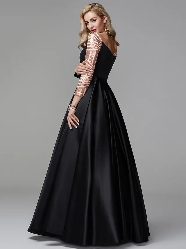 Wholesa Ball Gown Sparkle Quinceanera Formal Evening Dress Off Shoulder Long Sleeve Floor Length Satin with Sequin