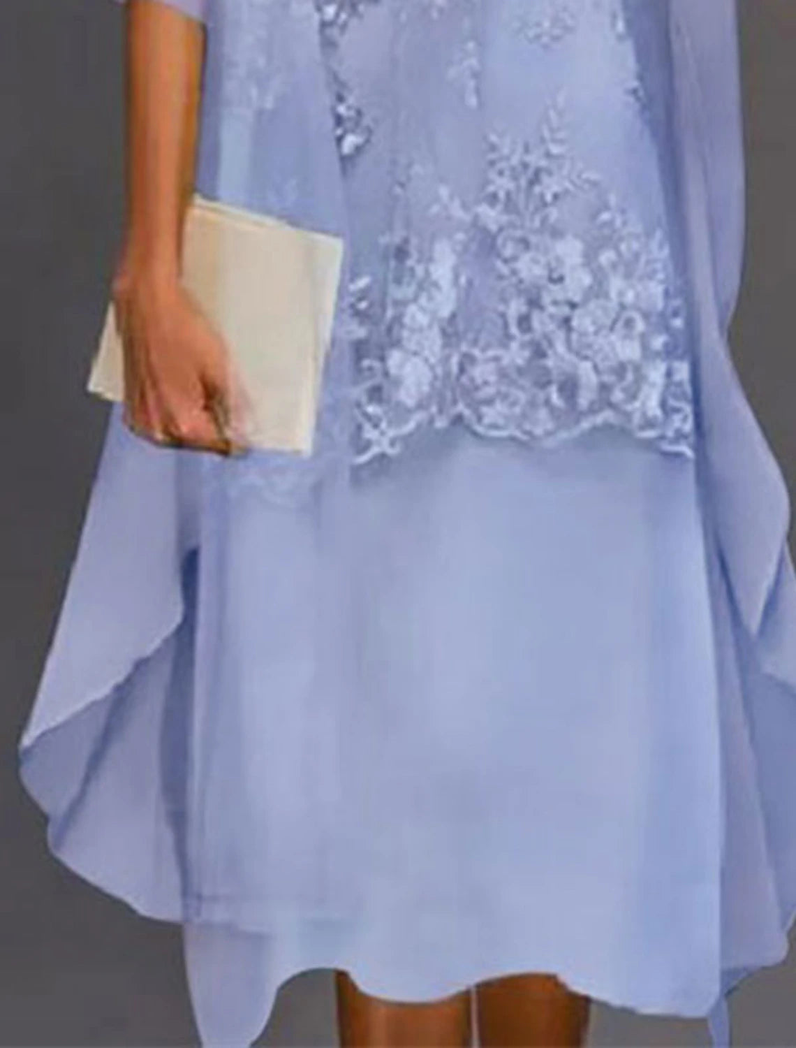 wholesale Two Piece Sheath / Column Mother of the Bride Dress Fall Fall Wedding Guest Dresses Elegant Jewel Neck Tea Length Chiffon Lace Sleeveless Jacket Dresses with Appliques