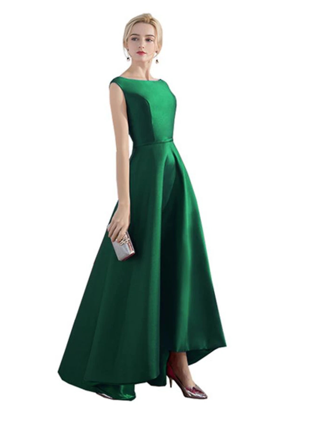 wholesa A-Line Evening Gown Minimalist Dress Party Wear Formal Evening Asymmetrical Sleeveless Jewel Neck Satin with Sleek
