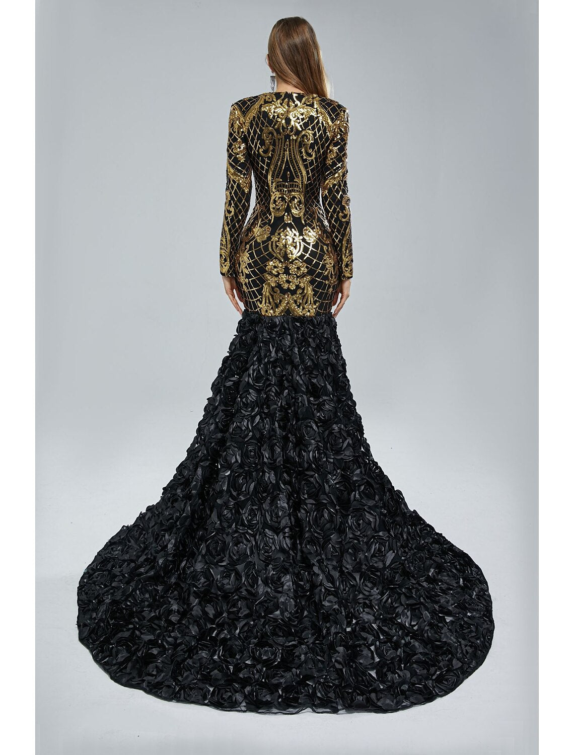 Wholesa  Mermaid / Trumpet Evening Gown Sparkle & Shine Dress Engagement Formal Evening Court Train Long Sleeve V Neck Sequined with Sequin