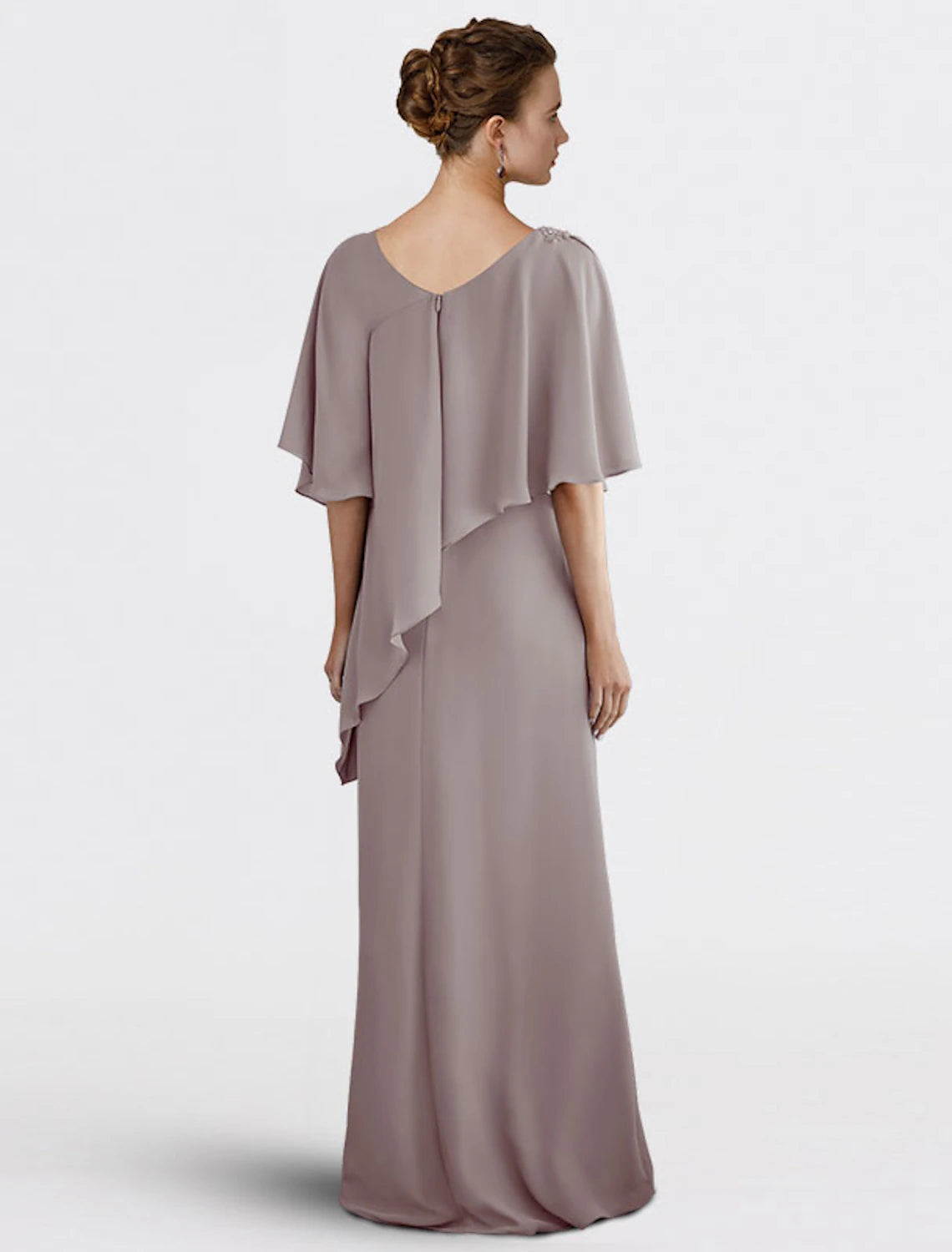 wholesale   Sheath / Column Mother of the Bride Dress Wedding Guest Plus Size Elegant V Neck Floor Length Chiffon Half Sleeve with Beading Fall