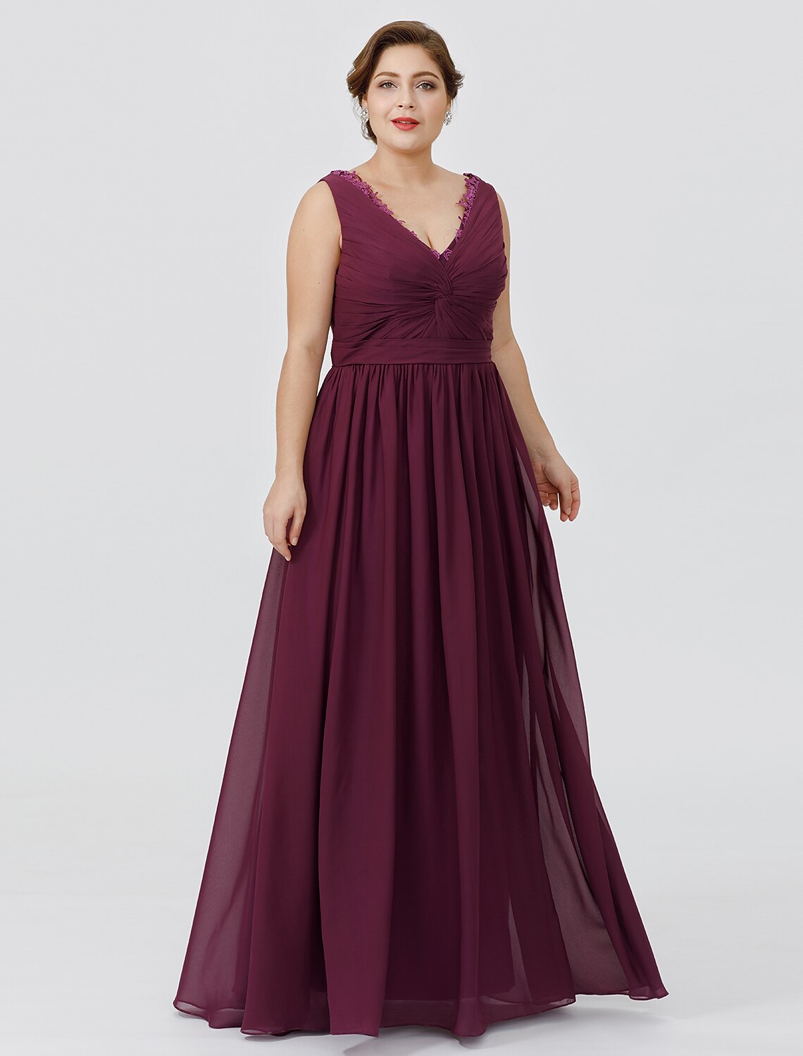 wholesale   Sheath / Column Mother of the Bride Dress Formal Classic & Timeless Elegant & Luxurious Plus Size V Neck Floor Length Chiffon Sleeveless yes with Sash / Ribbon Criss Cross Appliques