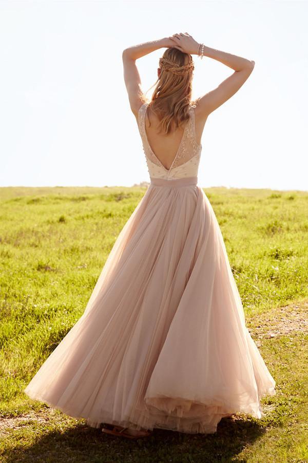 Wholesa Romantic V Neck Blush Pink Lace Detachable Skirt Bridal Dresses Wedding Dresses