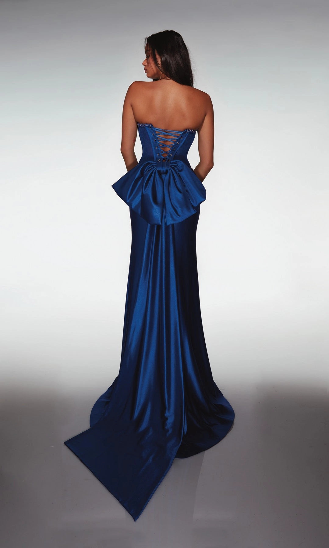 Strapless Corset Satin Mermaid Slit Prom Gown With Bow