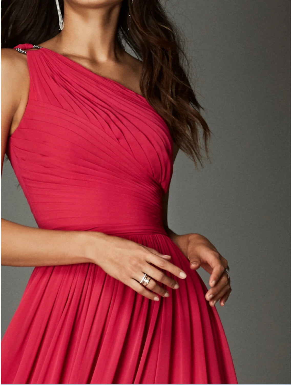 Wholesa A-Line Empire Wedding Guest Formal Evening Dress Formal Red Green Dress One Shoulder Sleeveless Sweep / Brush Train Chiffon with Pleats Ruched