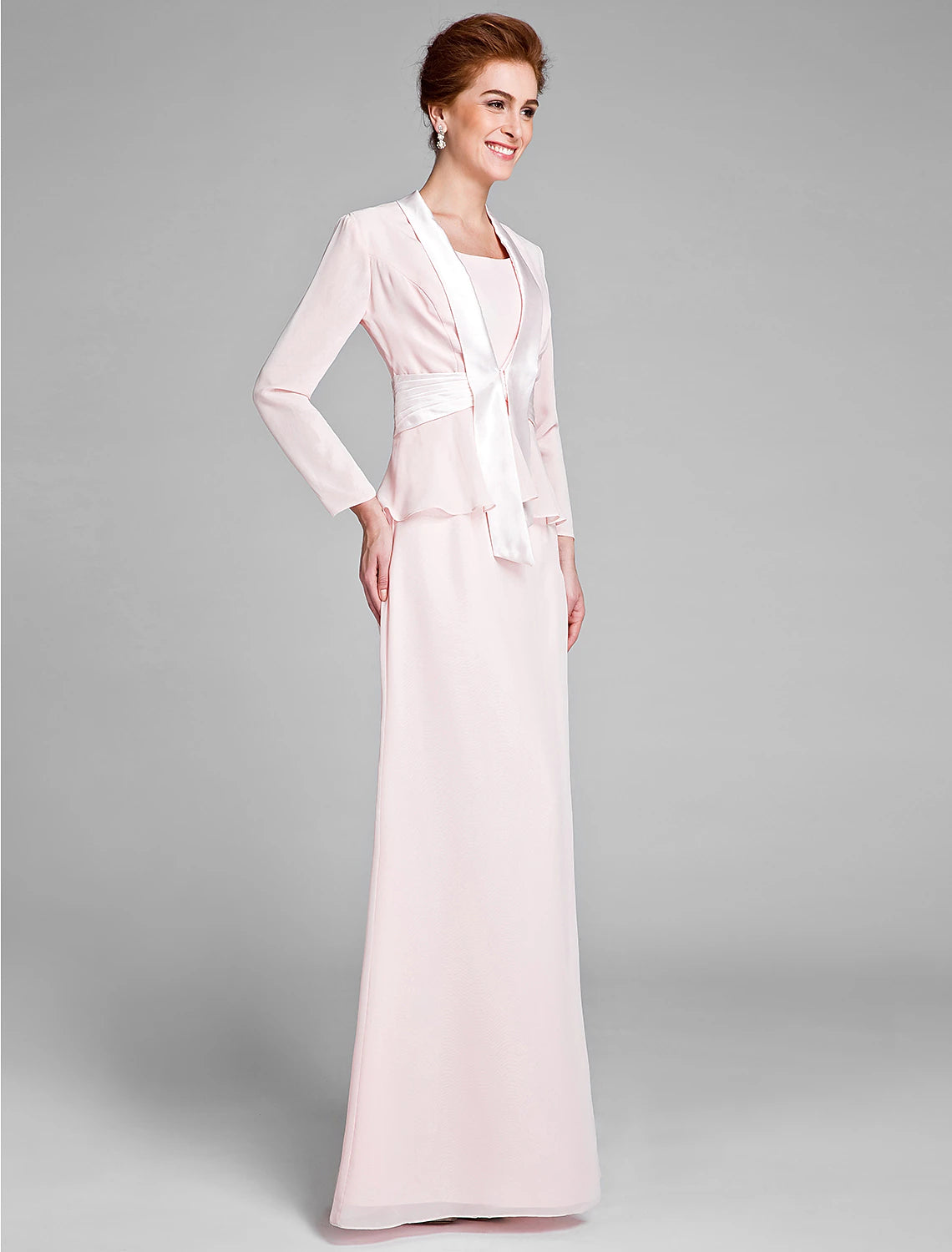 wholesale  Mermaid / Trumpet Mother of the Bride Dress Convertible Dress Scoop Neck Floor Length Chiffon Long Sleeve Wrap Included with Sash / Ribbon