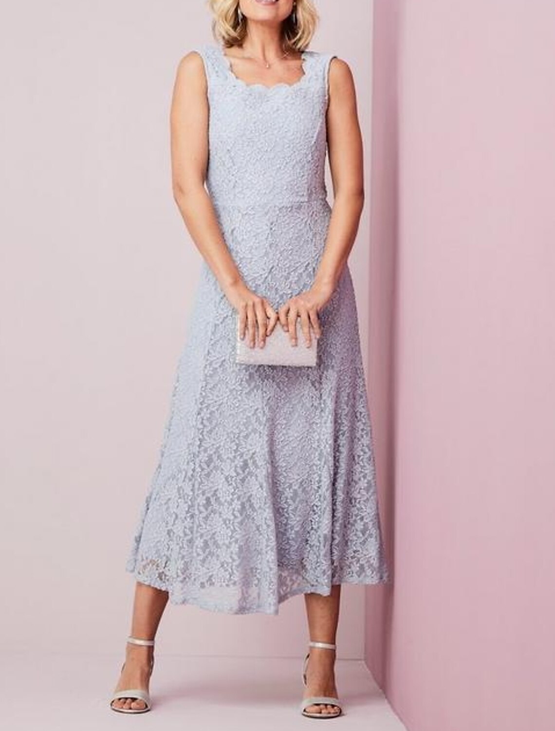 wholesale  Sheath / Column Mother of the Bride Dress Elegant Scalloped Neckline Ankle Length Chiffon Lace Half Sleeve with Lace Pleats Applique