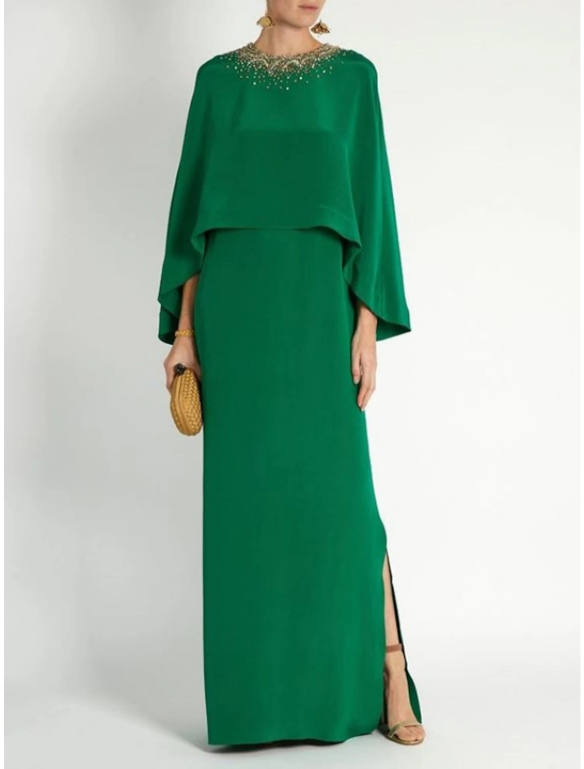 Wholesa Sheath / Column Mother of the Bride Dress Formal Elegant Party Jewel Neck Ankle Length Stretch Chiffon Long Sleeve with Sequin Split Front