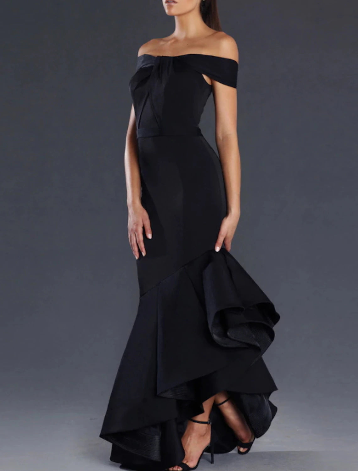 Wholesa Mermaid / Trumpet Prom Dresses Minimalist Dress Valentine's Day Wedding Guest Asymmetrical Sleeveless Off Shoulder Satin with Sleek Ruffles